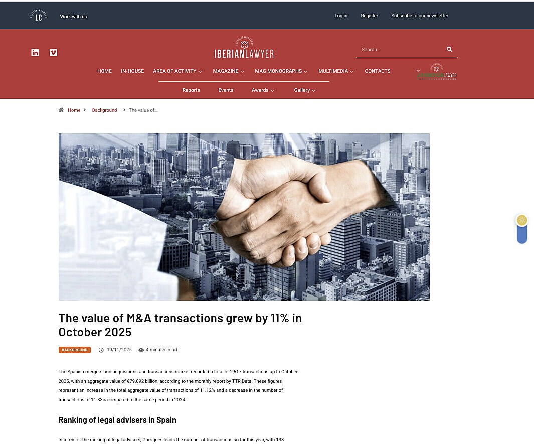 The value of M&A transactions grew by 11% in October 2025